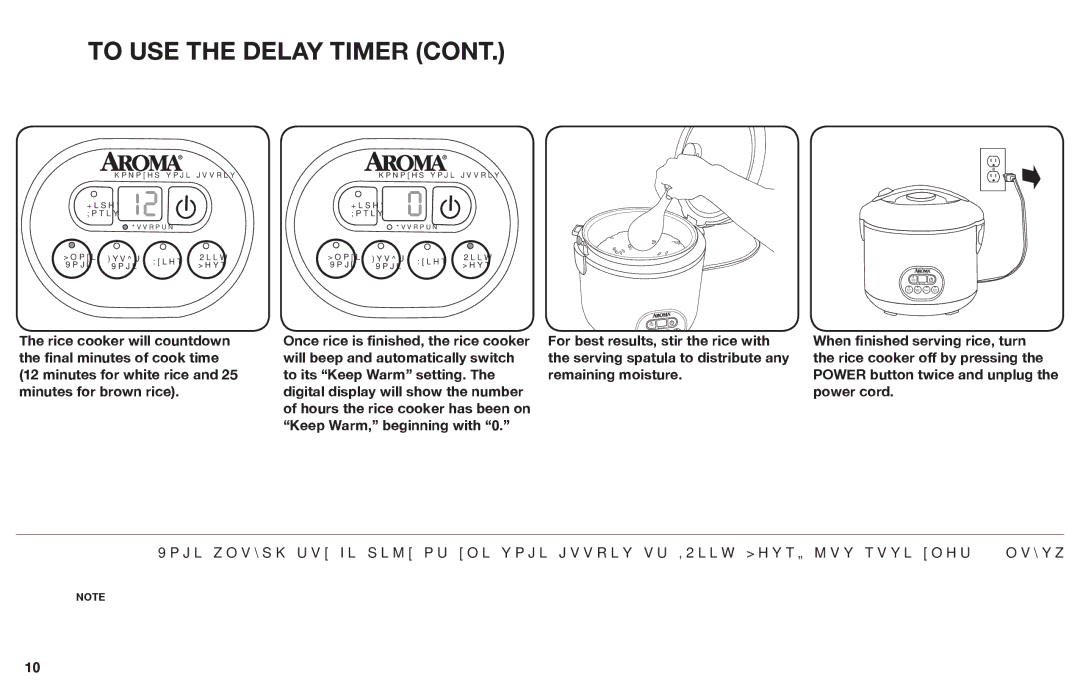 Aroma ARC-926SBD instruction manual To USE the Delay Timer 