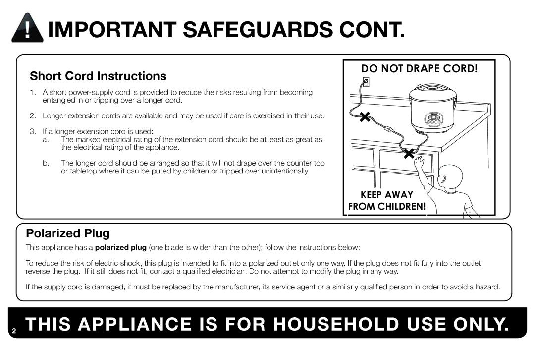 Aroma ARC-926SBD instruction manual This Appliance is for Household USE only 