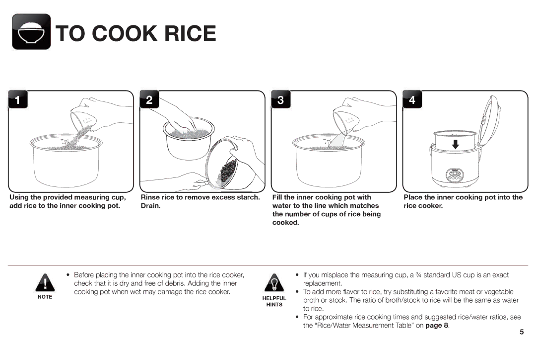 Aroma ARC-926SBD instruction manual To Cook Rice 