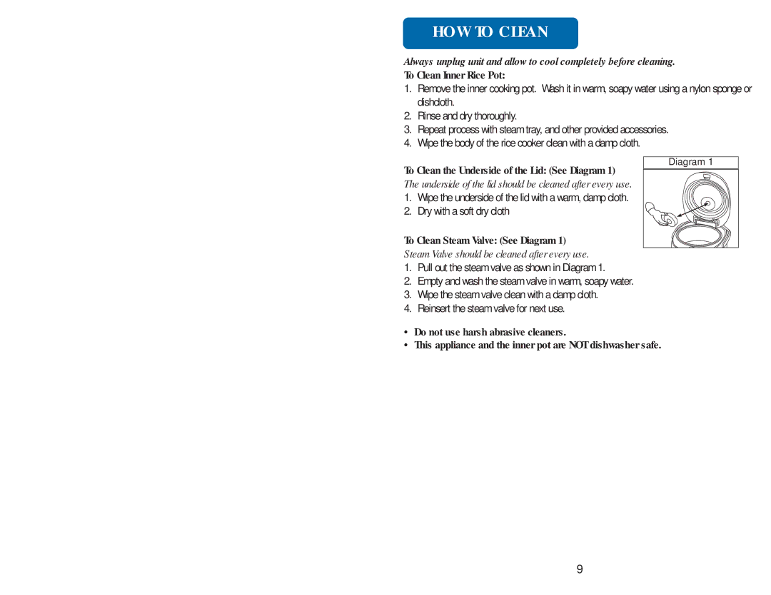 Aroma ARC-930 instruction manual HOW to Clean, To Clean Steam Valve See Diagram 