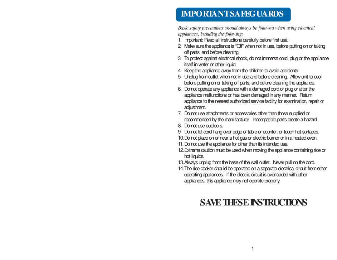 Aroma ARC-930 instruction manual Important Safeguards 