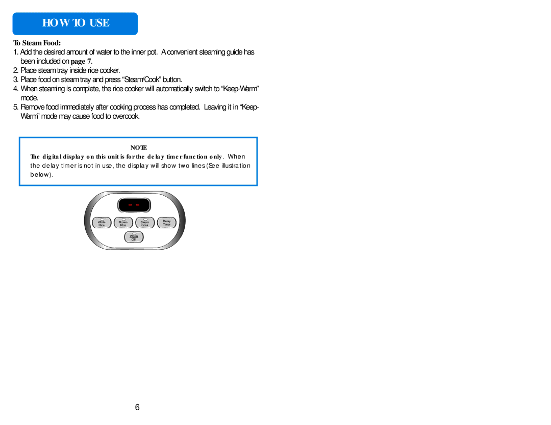 Aroma ARC-930 instruction manual To Steam Food 