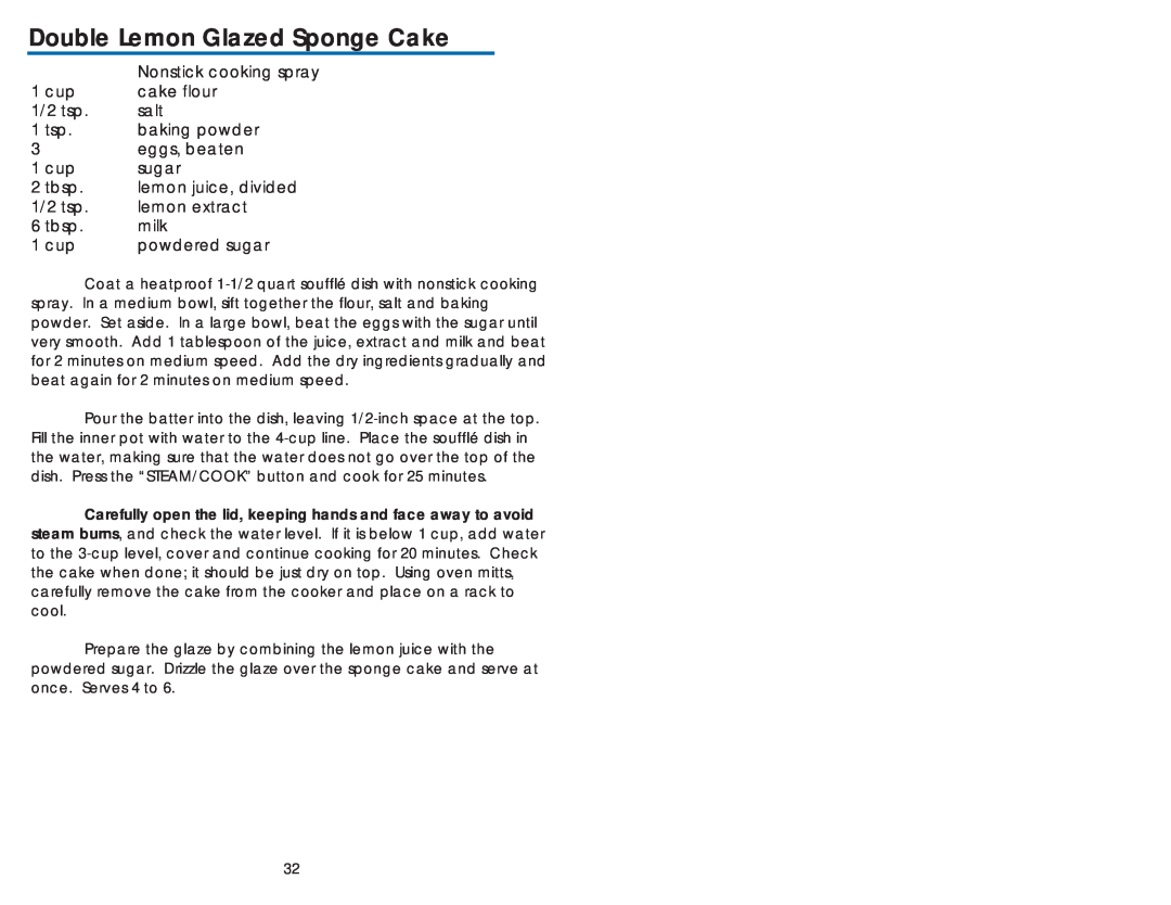 Aroma ARC-930SB instruction manual Double Lemon Glazed Sponge Cake 