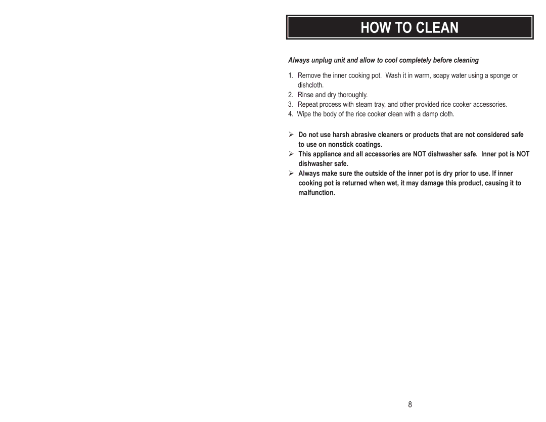 Aroma ARC-946 instruction manual HOW to Clean 