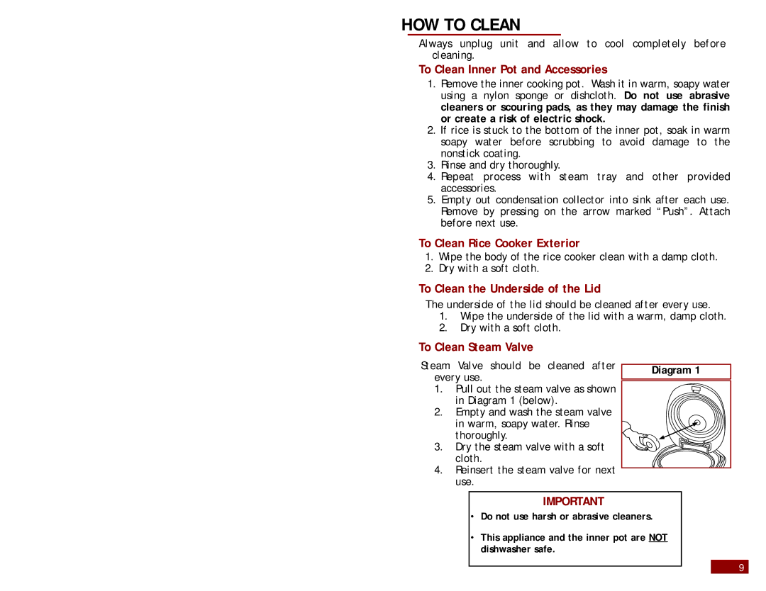 Aroma ARC-960W instruction manual HOW to Clean 