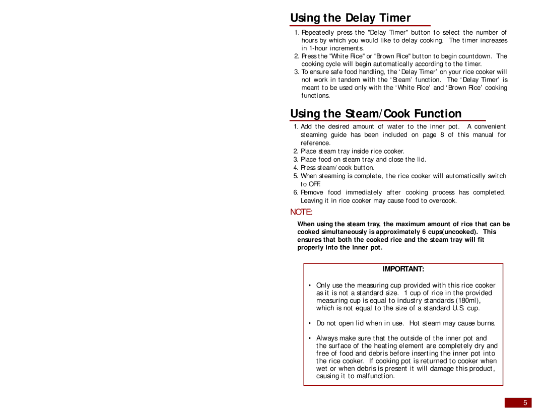 Aroma ARC-960W instruction manual Using the Delay Timer 