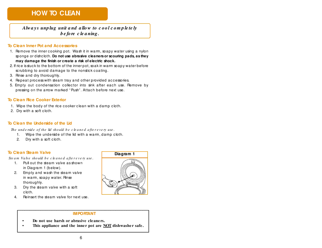 Aroma ARC-968 manual HOW to Clean, To Clean Inner Pot and Accessories 