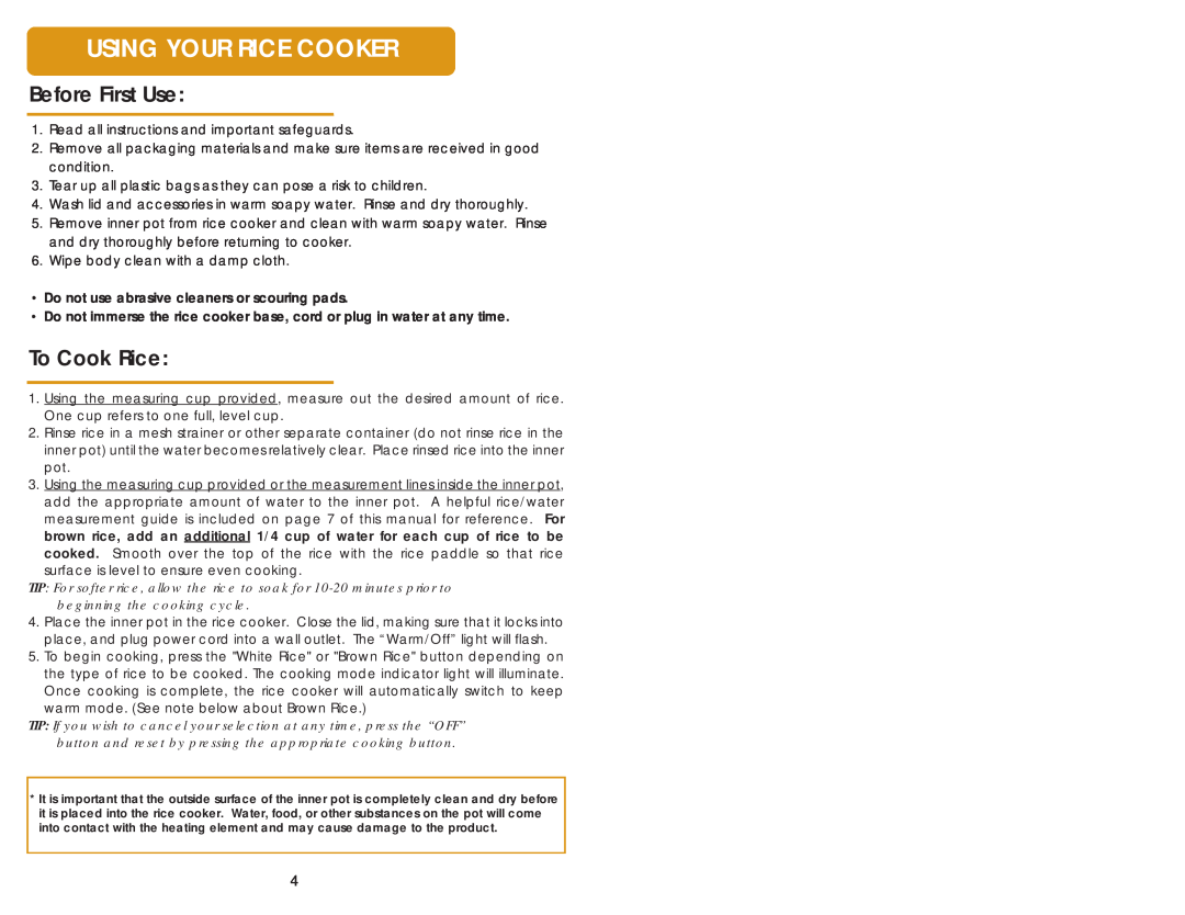 Aroma ARC-968 manual Using Your Rice Cooker, Before First Use, To Cook Rice 
