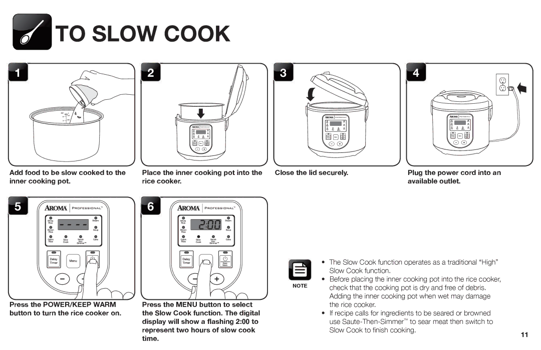 Aroma ARC-988SB instruction manual To Slow Cook, Time 