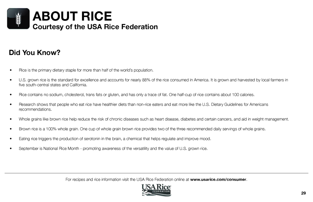Aroma ARC-988SB instruction manual Courtesy of the USA Rice Federation Did You Know? 