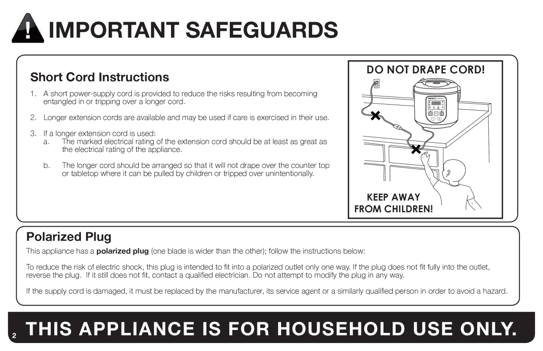 Aroma ARC-988SB instruction manual This Appliance is for Household USE only 