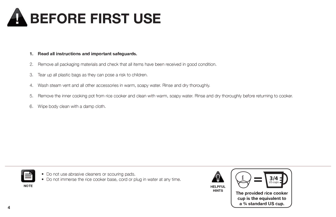 Aroma ARC-988SB instruction manual Before First USE, Read all instructions and important safeguards 