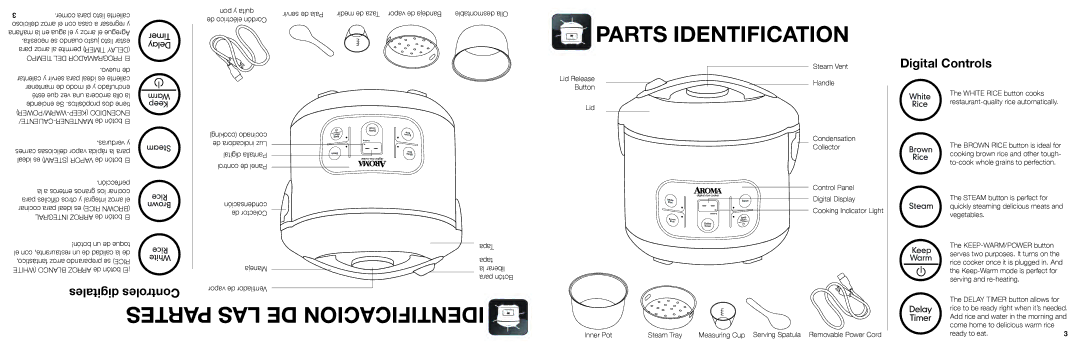 Aroma ARC-996SB manual Parts Identification, Partes LAS DE Identificacion 