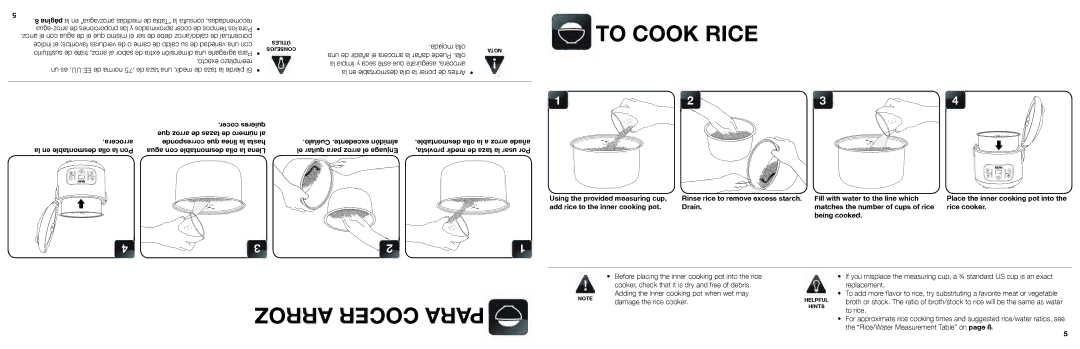 Aroma ARC-996SB manual To Cook Rice, Arroz Cocer Para, Damage the rice cooker 