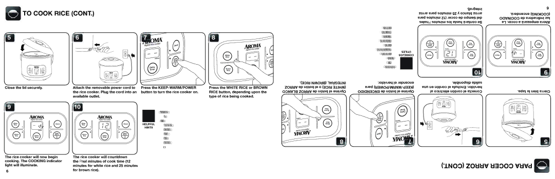 Aroma ARC-996SB manual To Cook Rice, Arroz Cocer Para 