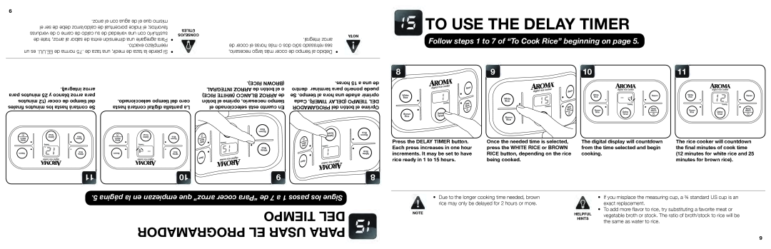 Aroma ARC-996SB manual To Use The Delay Timer, Tiempo Del, Programador El Usar Para, 5 página la en empiezan que arroz”” 