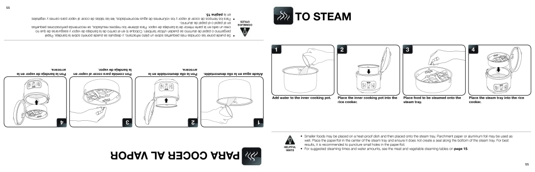 Aroma ARC-996SB To Steam, Vapor Al Cocer Para, desmontable olla la en agua Añade, Place the inner cooking pot into the 