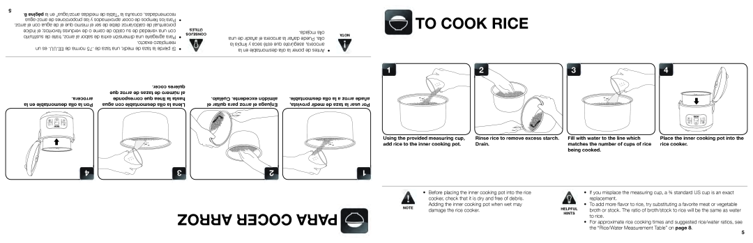Aroma ARC-996SB manual To Cook Rice, Arroz Cocer Para 