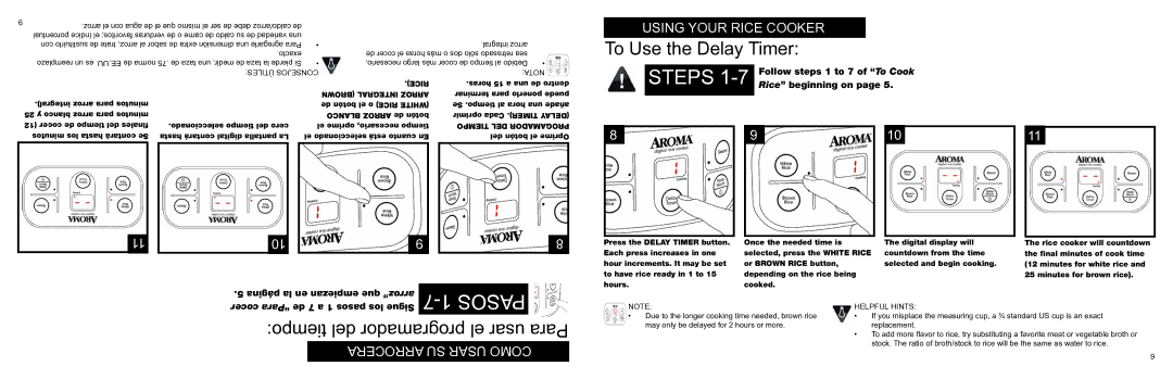 Aroma ARC-996 instruction manual To Use the Delay Timer, Steps 1-7Follow steps 1 to 7 of To Cook 