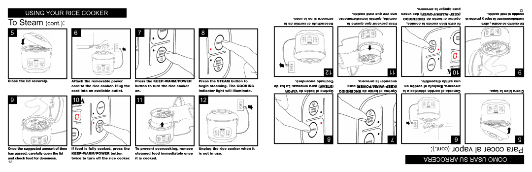 Aroma ARC-996 instruction manual Comida, la cocida bien está Si 