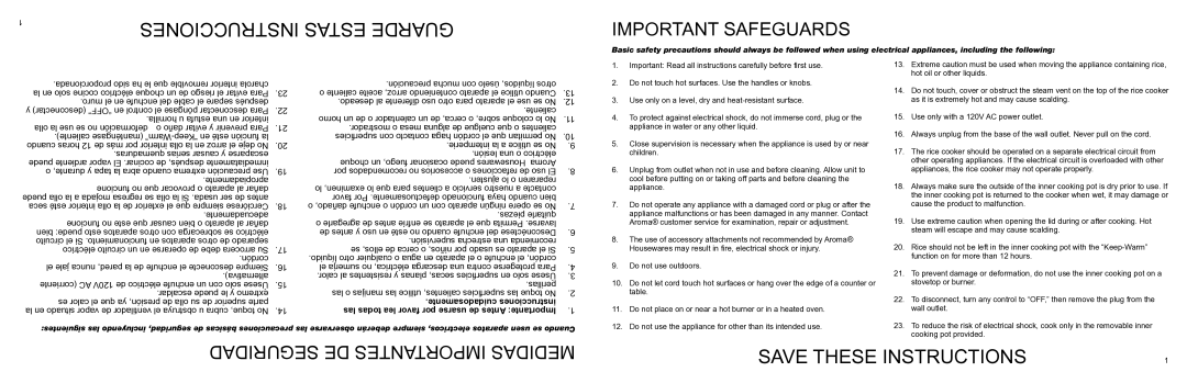 Aroma ARC-996 instruction manual Instrucciones Estas Guarde 