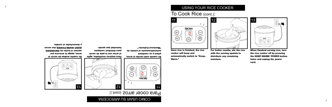 Aroma ARC-996 instruction manual To Cook Rice 