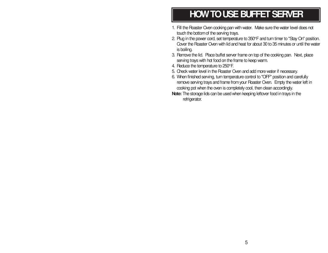 Aroma ART-818 E/E instruction manual How To Use Buffet Server 