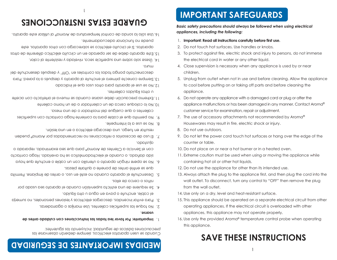 Aroma ASP-137/ASP-137B instruction manual Important Safeguards 