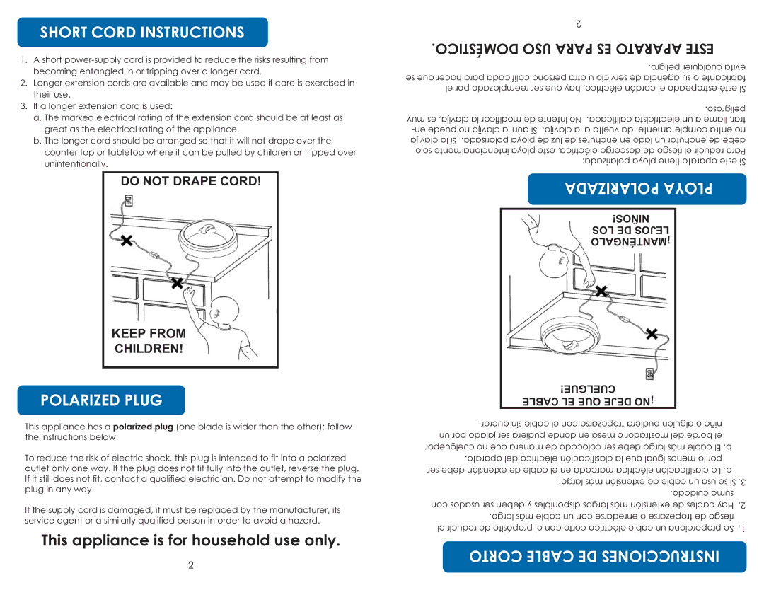 Aroma ASP-137/ASP-137B instruction manual Short Cord Instructions, Polarized Plug, Ni Str 