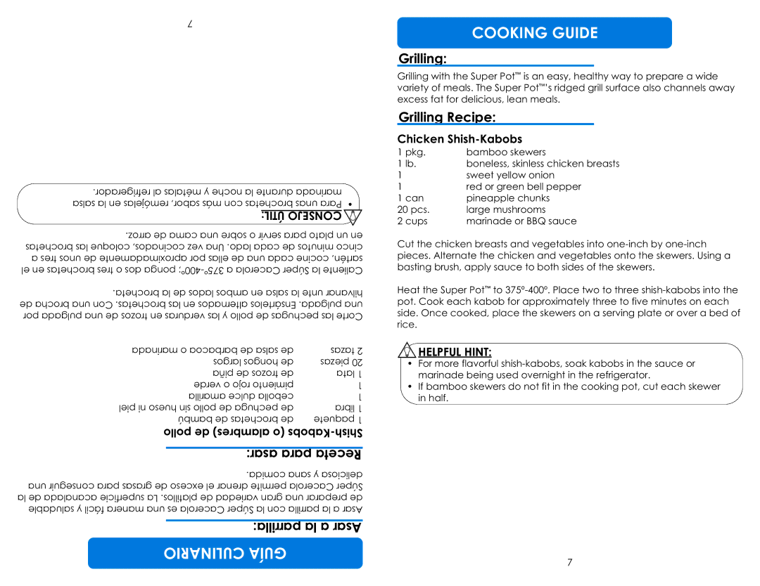 Aroma ASP-137/ASP-137B instruction manual Cooking Guide, Grilling Recipe, Ra s Pa ar, Parrilala Asar 