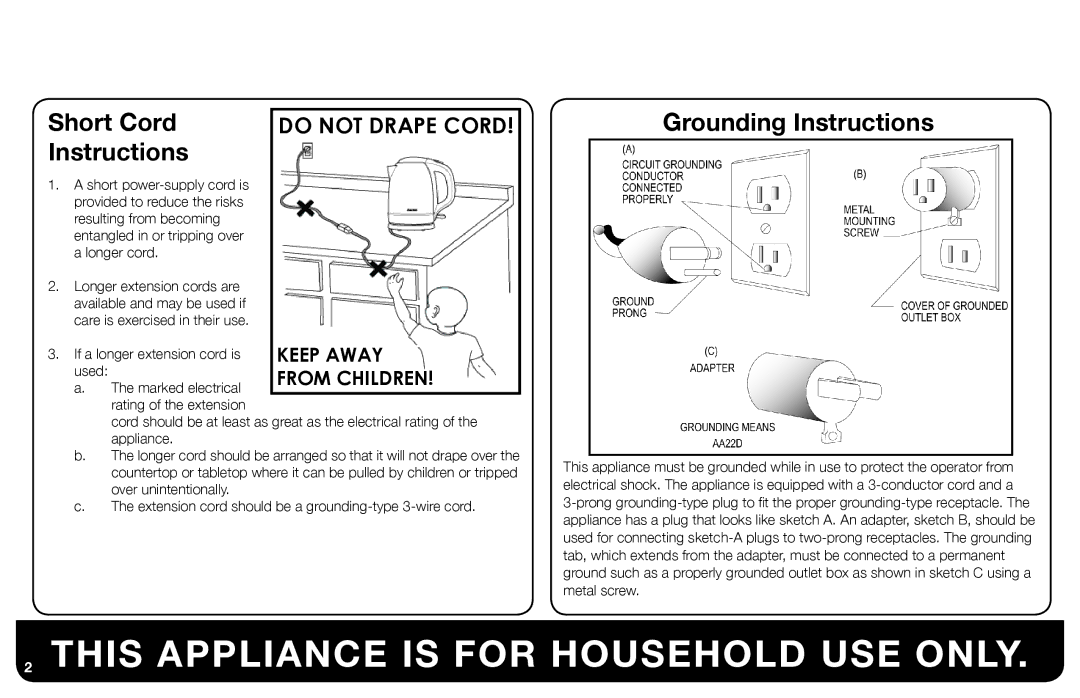 Aroma AWK-1000 instruction manual This Appliance is for Household USE only 