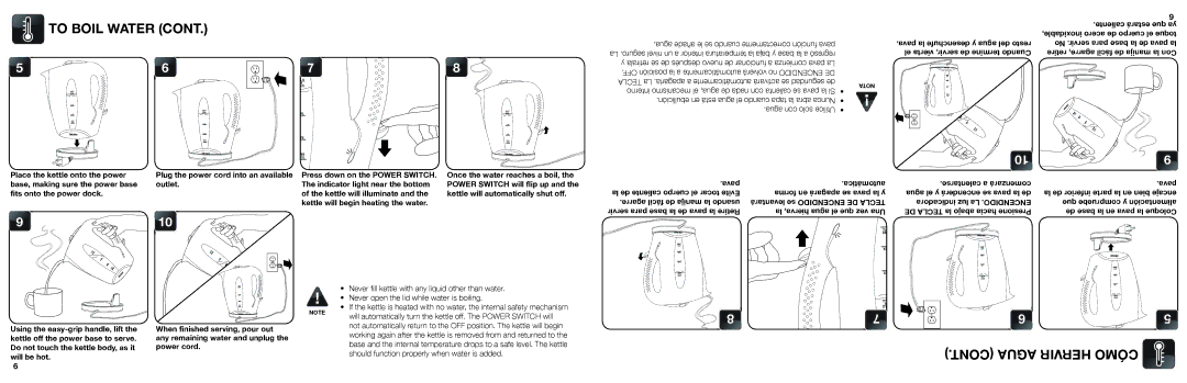 Aroma AWK-108 Place the kettle onto the power, Press down on the Power Switch, Outlet Indicator light near the bottom 