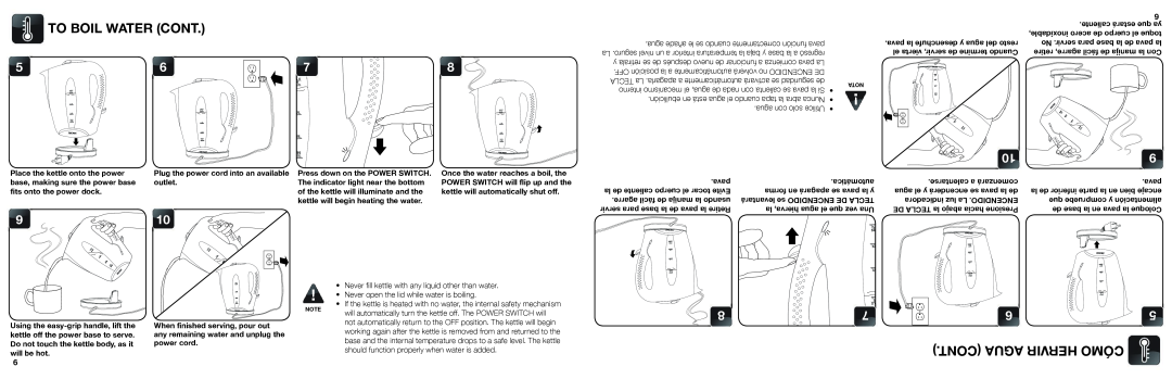 Aroma AWK-108 instruction manual To Boil Water Cont, Cont Agua Hervir Cómo 