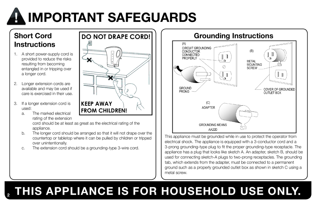 Aroma AWK-109/ AWK-109B instruction manual This Appliance is for Household USE only 