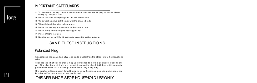 Aroma AWK-118SB instruction manual Polarized Plug, This Appliance is for Household USE only 