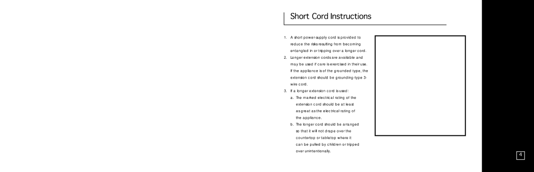 Aroma AWK-118SB instruction manual Short Cord Instructions 