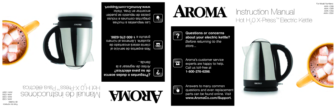 Aroma AWK-125W, AWK-125S, AWK-125B, AWK-125R instruction manual Instrucciones de Manual 