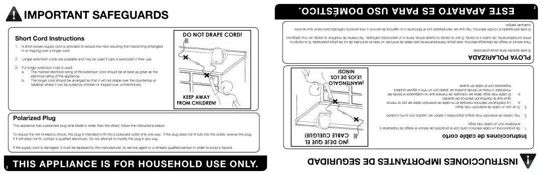 Aroma AWK-125S, AWK-125W, AWK-125B, AWK-125R instruction manual Short Cord Instructions, Peligro cualquier 