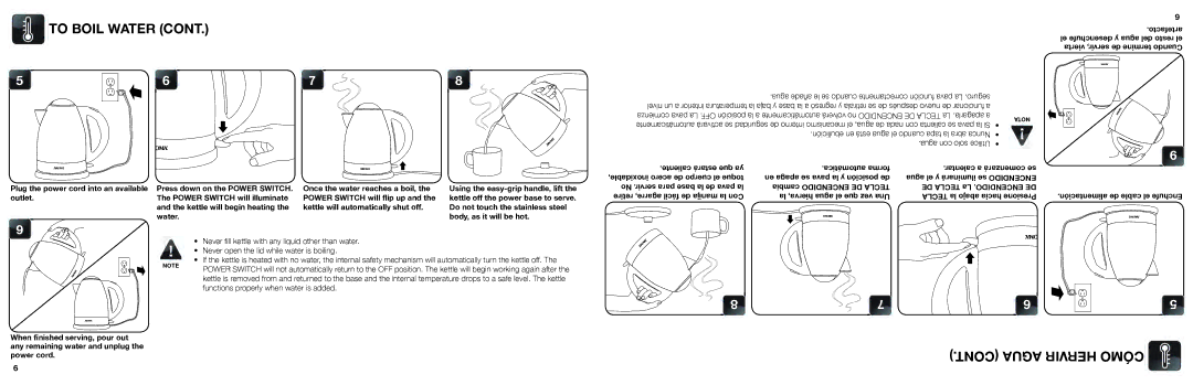 Aroma AWK-125S, AWK-125W, AWK-125B Power Switch will illuminate Power Switch will ip up, Water Body, as it will be hot 