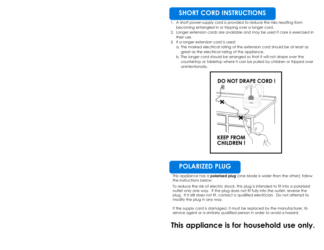 Aroma AWK-161 instruction manual This appliance is for household use only 