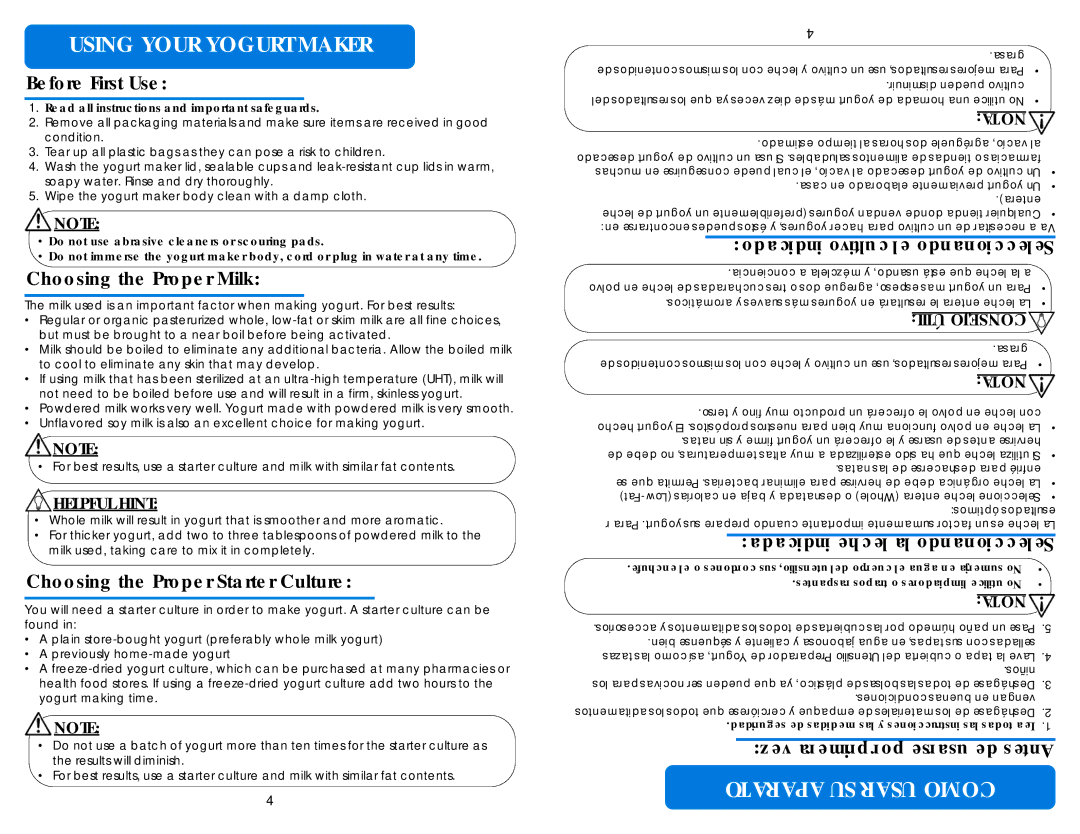 Aroma AYM-606 instruction manual Using Your Yogurt Maker, Aparato SU Usar Como 