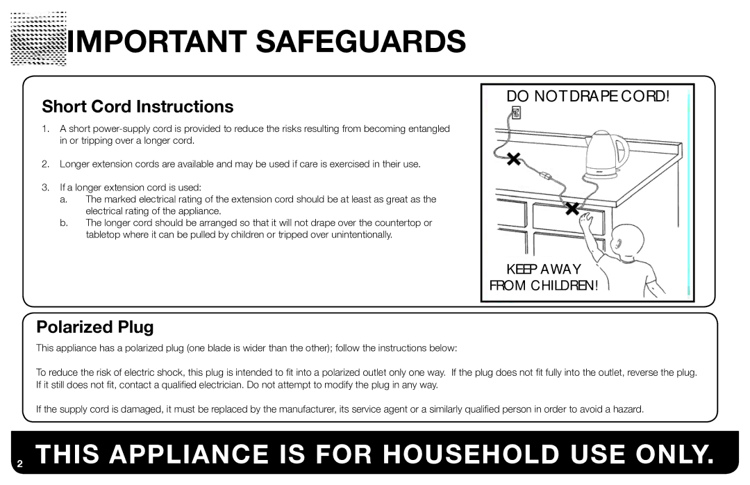 Aroma EWK-125R instruction manual This Appliance is for Household USE only 