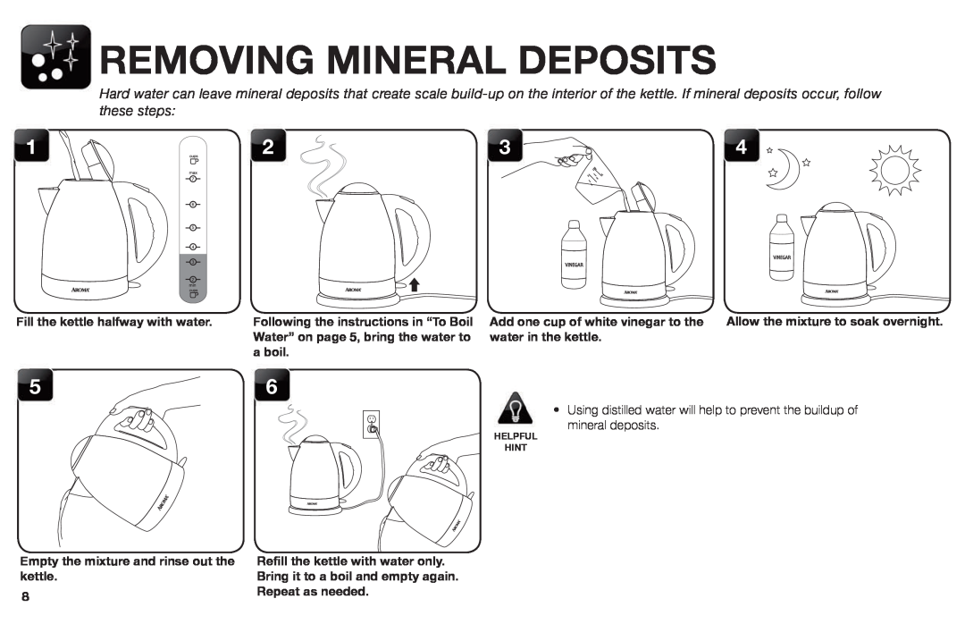 Aroma EWK-125R instruction manual Removing Mineral Deposits 