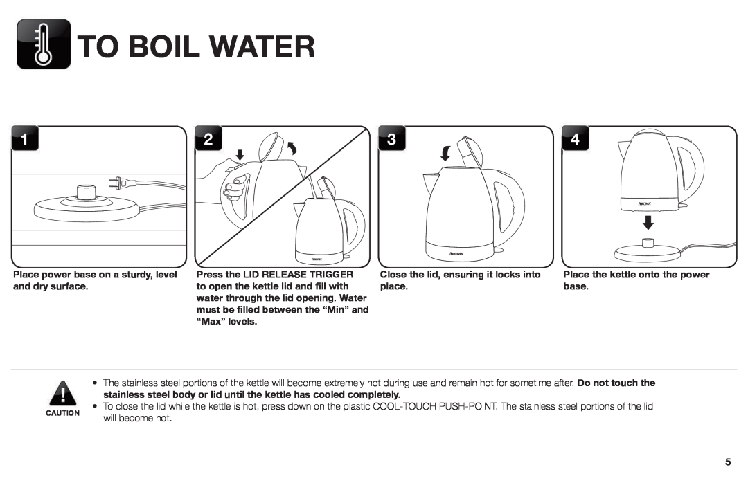Aroma EWK-125R instruction manual To Boil Water 