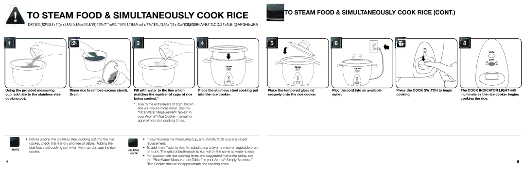 Aroma RS-03 warranty To Steam Food & Simultaneously Cook Rice, Place the stainless steel cooking pot into the rice cooker 