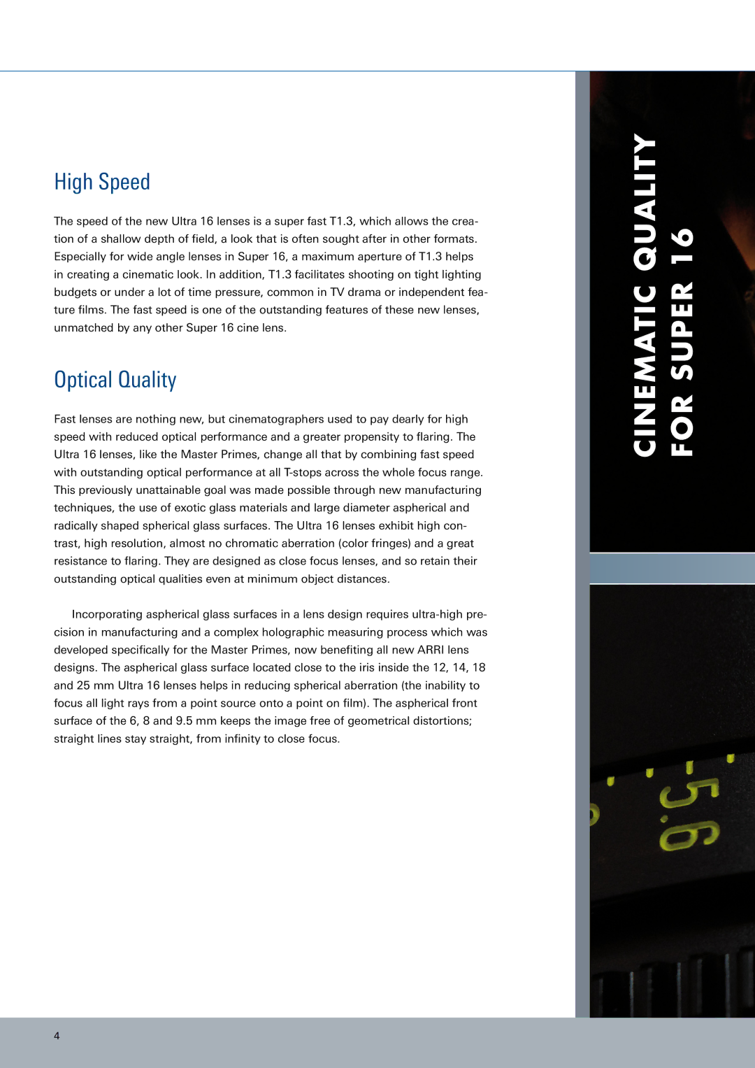 ARRI 16 manual Cinematic Quality for Super, High Speed, Optical Quality 