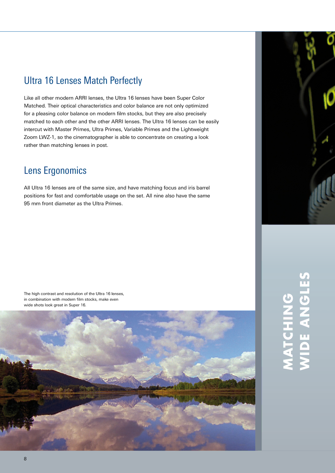 ARRI manual Matching Wide Angles, Ultra 16 Lenses Match Perfectly, Lens Ergonomics 