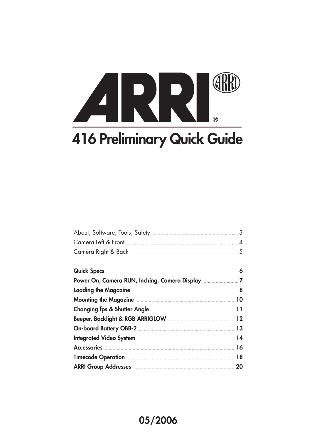 ARRI 416 manual Preliminary Quick Guide 