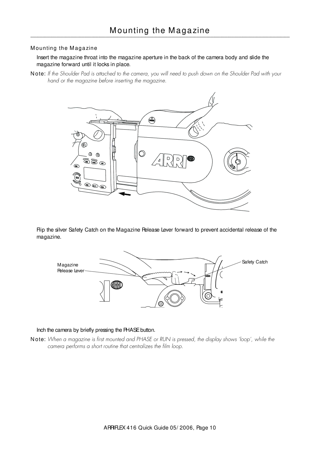 ARRI 416 manual Mounting the Magazine 