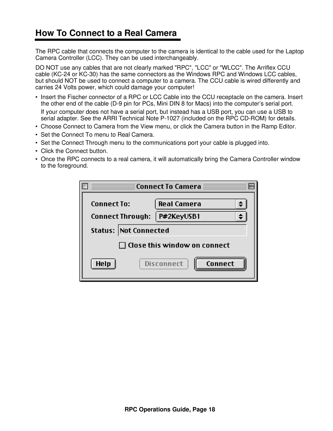 ARRI ARRI Ramp Preview Controller manual How To Connect to a Real Camera 